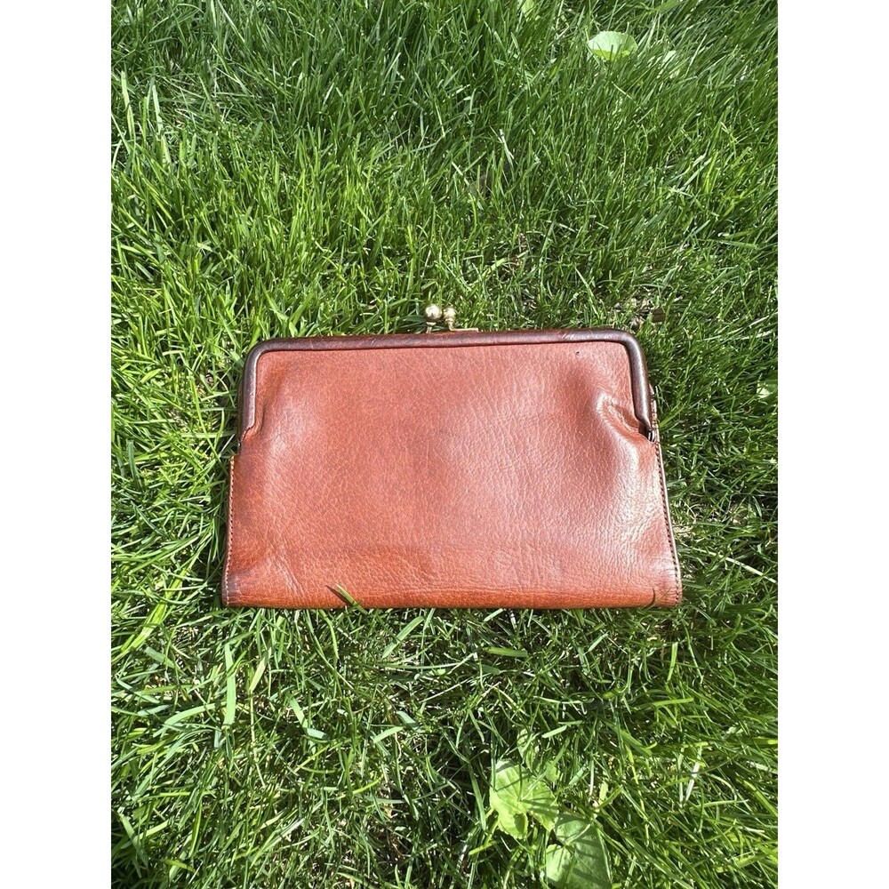 Vintage 80s Coach Checkbook Purse Wallet 4680 British Tan Kisslock Leather - Picture 2 of 11